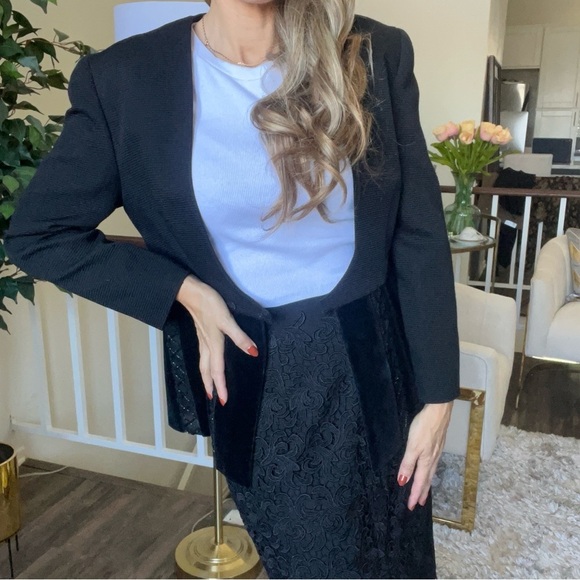 ALMA Couture Black Fitted Peplum Beaded Blazer Cocktail Jacket Velvet Holidays L - Picture 5 of 16